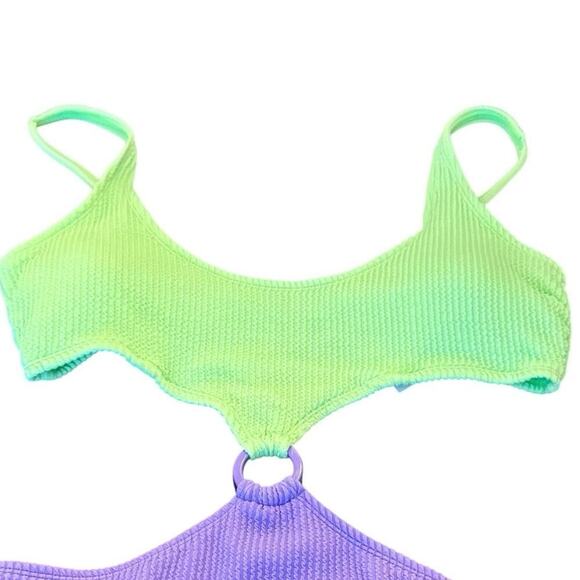 New Salt + Cove Juniors' Colorblock One-Piece Monokini Lime Purple Juniors XL - Picture 3 of 11